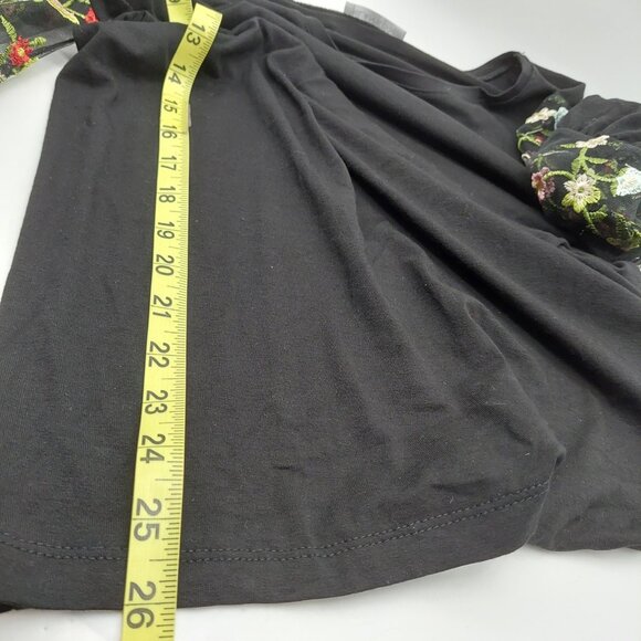 Milan Kiss Women's Shirt Size XL Black Top Embroidered Mesh Sleeve - Picture 7 of 9